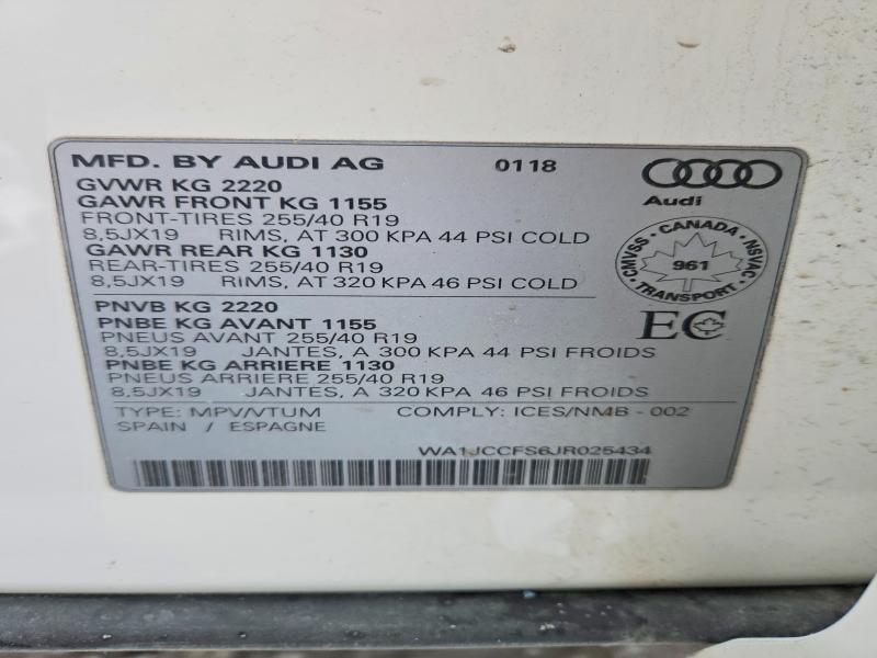 Aukcja sprzedaży 2018 Audi Q3, vin: WA1JCCFS6JR025434, numer aukcji: 74413565