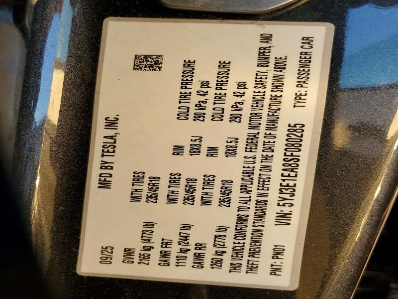 74566925 :رقم المزاد ، 5YJ3E1EA8SF080285 vin ، 2025 Tesla Model 3 مزاد بيع