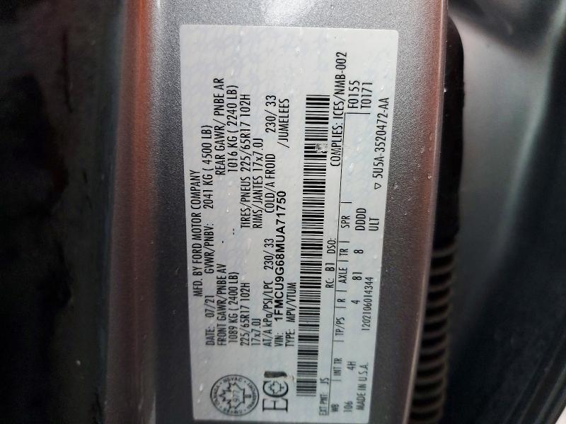 Продаж на аукціоні авто 2021 Ford Escape Se, vin: 1FMCU9G68MUA71750, номер лоту: 73044155