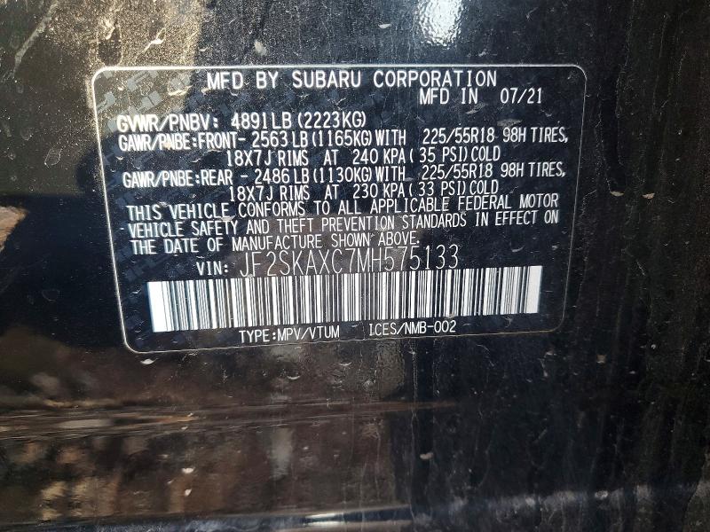 73055355 :رقم المزاد ، JF2SKAXC7MH575133 vin ، 2021 Subaru Forester مزاد بيع