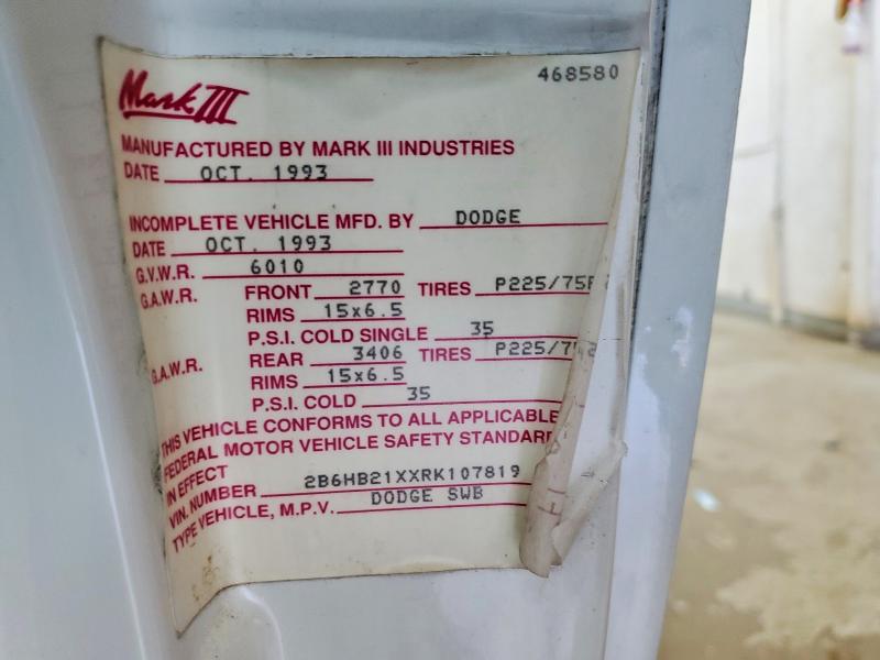 Aukcja sprzedaży 1994 Dodge Ram Van, vin: 2B6HB21XXRK107819, numer aukcji: 72918325