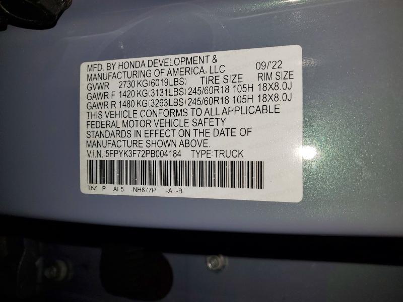 Продаж на аукціоні авто 2023 Honda Ridgeline, vin: 5FPYK3F72PB004184, номер лоту: 72963735