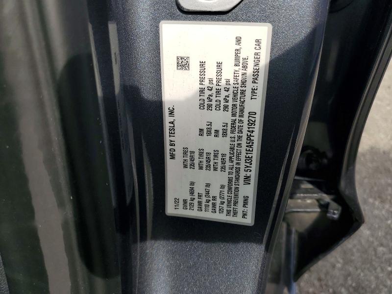 Aukcja sprzedaży 2023 Tesla Model 3, vin: 5YJ3E1EA5PF419270, numer aukcji: 74394275
