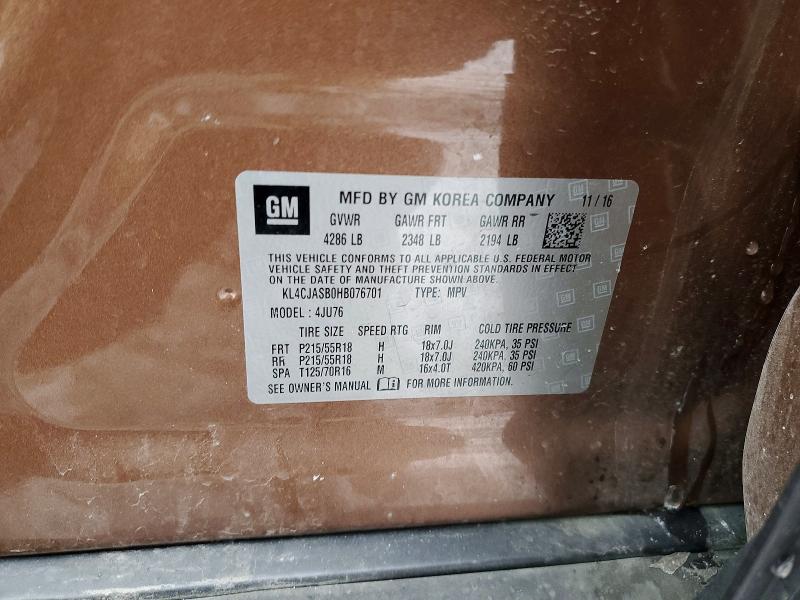 2017 Buick Encore მანქანა იყიდება აუქციონზე, vin: KL4CJASB0HB076701, აუქციონის ნომერი: 72783095