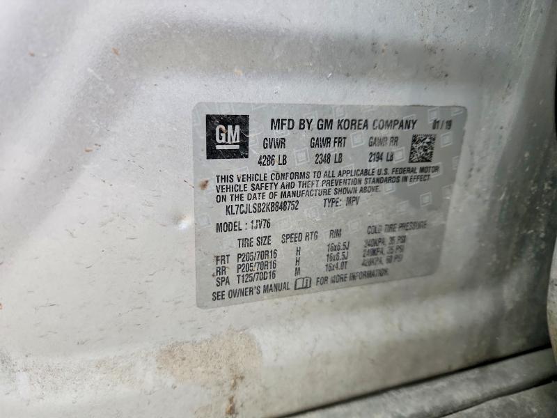Продажа на аукционе авто 2019 Chevrolet Trax, vin: KL7CJLSB2KB848752, номер лота: 72961245