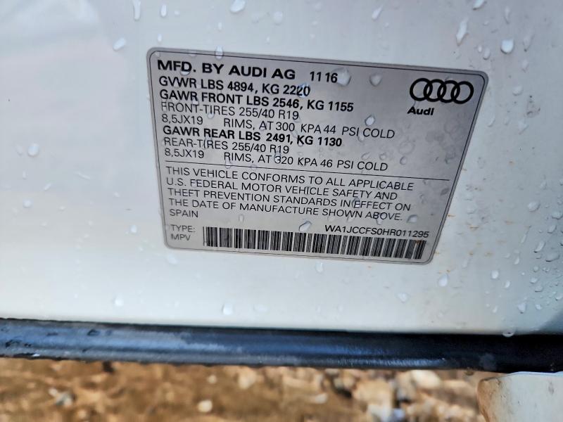 Aukcja sprzedaży 2017 Audi Q3, vin: WA1JCCFS0HR011295, numer aukcji: 73643255