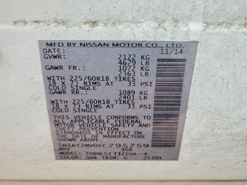 Продаж на аукціоні авто 2015 Nissan Rogue, vin: 5N1AT2MV0FC795759, номер лоту: 99382915