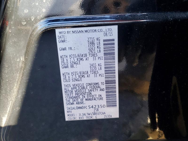 Aukcja sprzedaży 2015 Infiniti Qx60, vin: 5N1AL0MN0FC542350, numer aukcji: 73541975