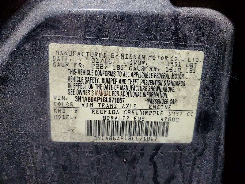 2011 Nissan Sentra მანქანა იყიდება აუქციონზე, vin: 3N1AB6AP1BL671067, აუქციონის ნომერი: 73916185