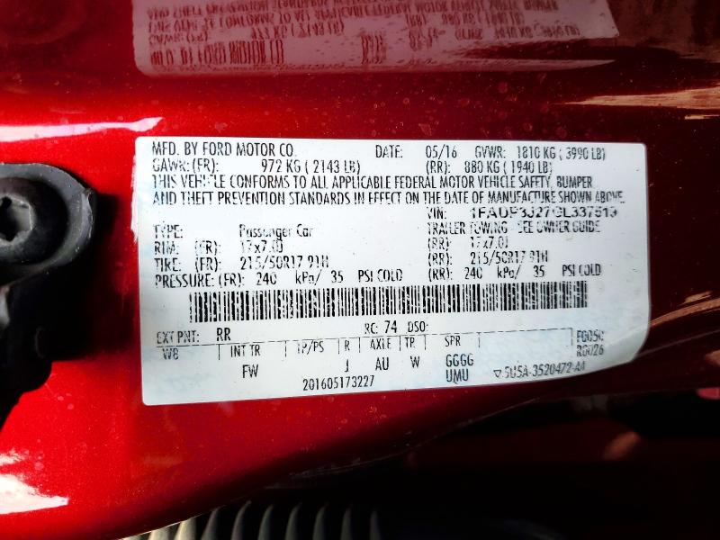 2016 Ford Focus მანქანა იყიდება აუქციონზე, vin: 1FADP3J27GL337519, აუქციონის ნომერი: 73904405
