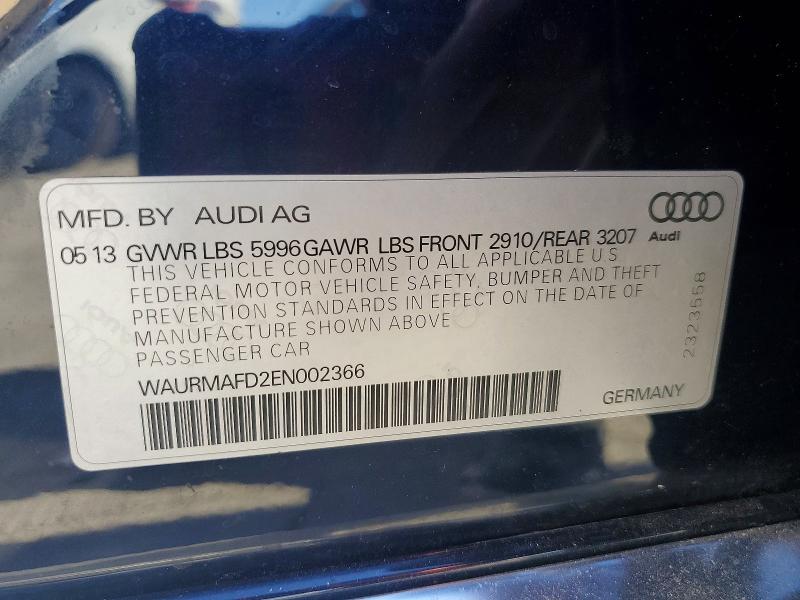 99553475 :رقم المزاد ، WAURMAFD2EN002366 vin ، 2014 Audi A8 مزاد بيع