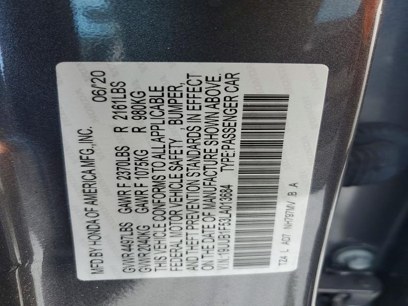 72691725 :رقم المزاد ، 19UUB1F53LA013684 vin ، 2020 Acura Tlx مزاد بيع