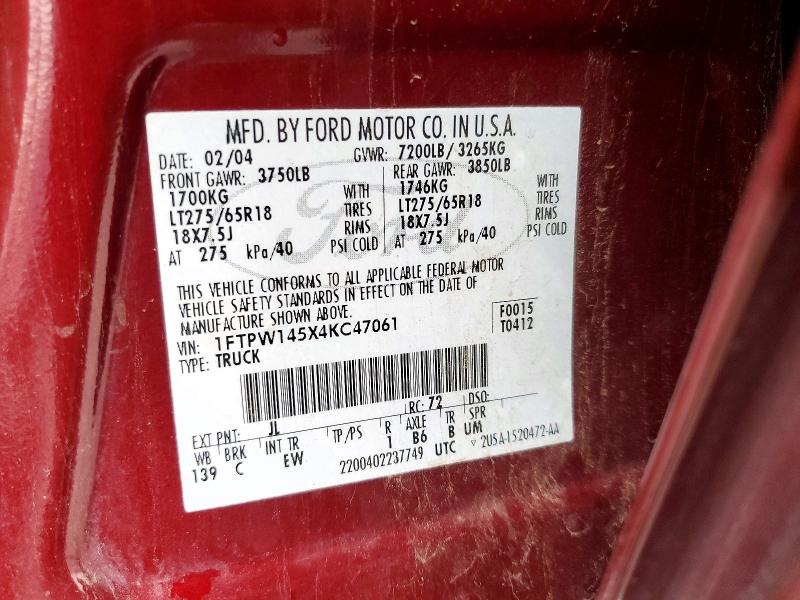 Продажа на аукционе авто 2004 Ford F150, vin: 1FTPW145X4KC47061, номер лота: 99032955