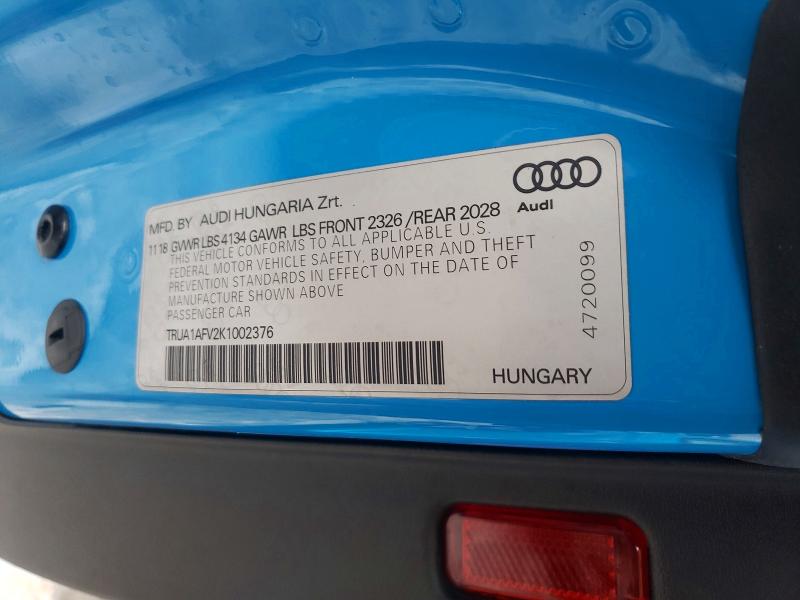 Aukcja sprzedaży 2019 Audi Tts, vin: TRUA1AFV2K1002376, numer aukcji: 98607185