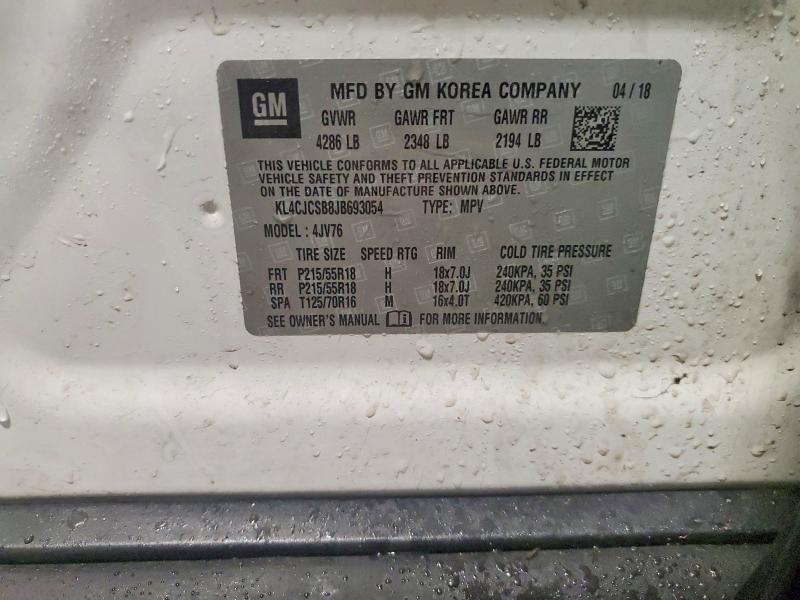 99917435 :رقم المزاد ، KL4CJCSB8JB693054 vin ، 2018 Buick Encore مزاد بيع