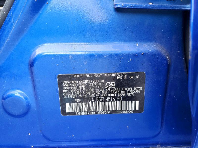 Продаж на аукціоні авто 2017 Subaru Wrx, vin: JF1VA1B66H9815150, номер лоту: 99134715