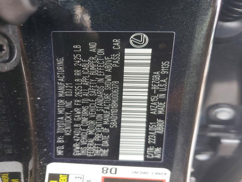 2021 Lexus Es 250 მანქანა იყიდება აუქციონზე, vin: 58AD11D18MU006378, აუქციონის ნომერი: 75228585