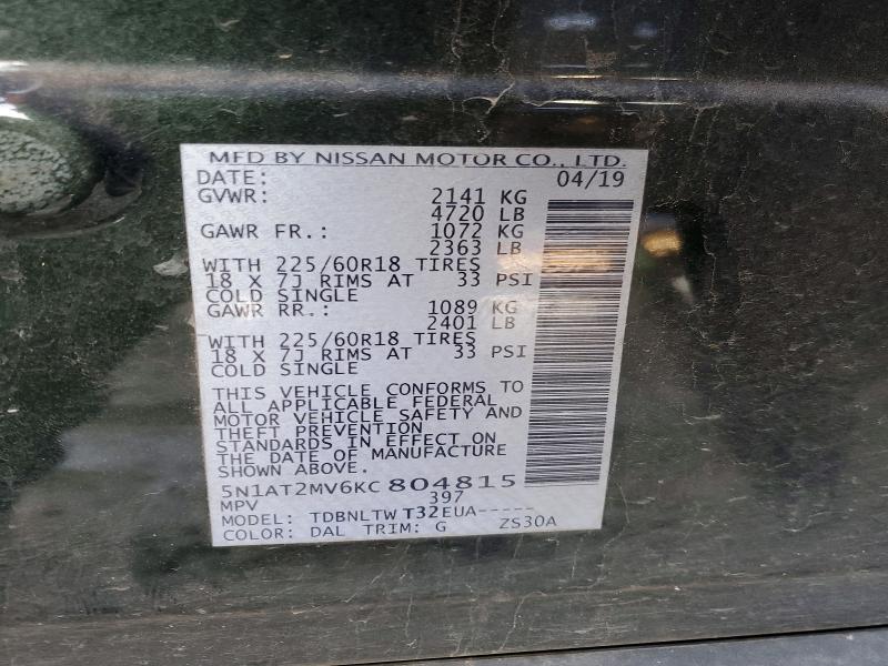Aukcja sprzedaży 2019 Nissan Rogue, vin: 5N1AT2MV6KC804815, numer aukcji: 74347225