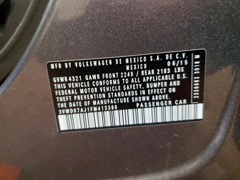 97488145 :رقم المزاد ، 3VWD07AJ1FM413386 vin ، 2015 Volkswagen Jetta مزاد بيع