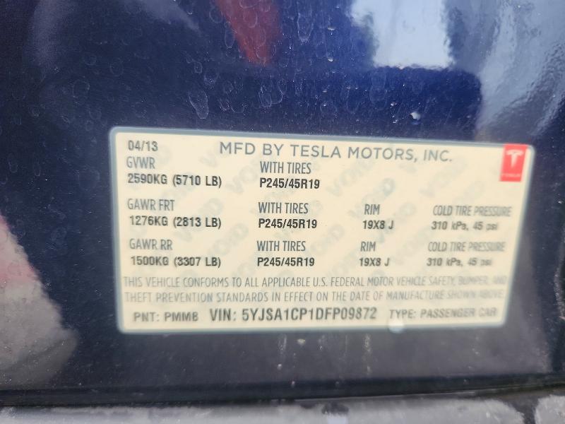 72337515 :رقم المزاد ، 5YJSA1CP1DFP09872 vin ، 2013 Tesla Model S مزاد بيع