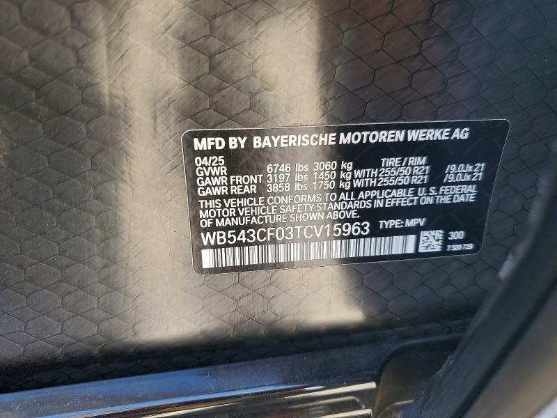 72818605 :رقم المزاد ، WB543CF03TCV15963 vin ، 2026 Bmw Ix مزاد بيع