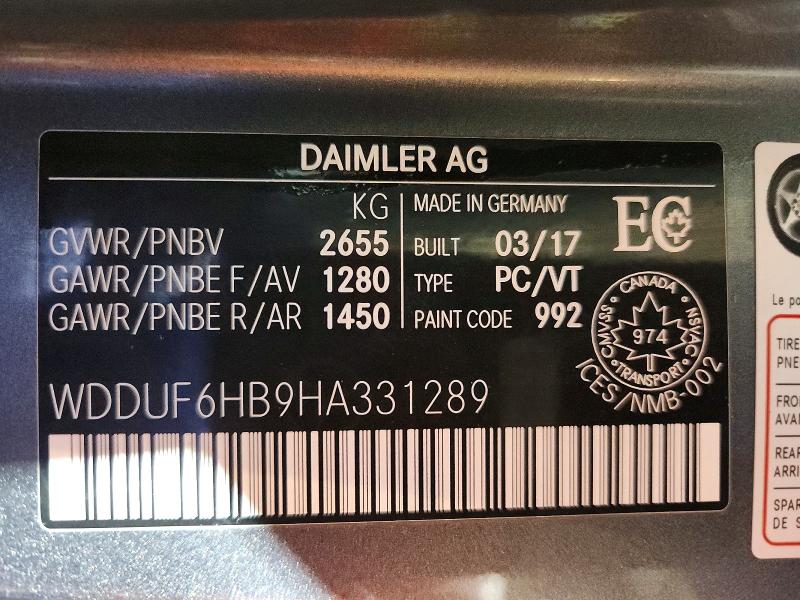 2017 Mercedes-benz S მანქანა იყიდება აუქციონზე, vin: WDDUF6HB9HA331289, აუქციონის ნომერი: 96558275