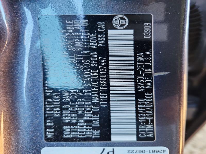 2012 Toyota Camry მანქანა იყიდება აუქციონზე, vin: 4T1BF1FK8CU127447, აუქციონის ნომერი: 72854645