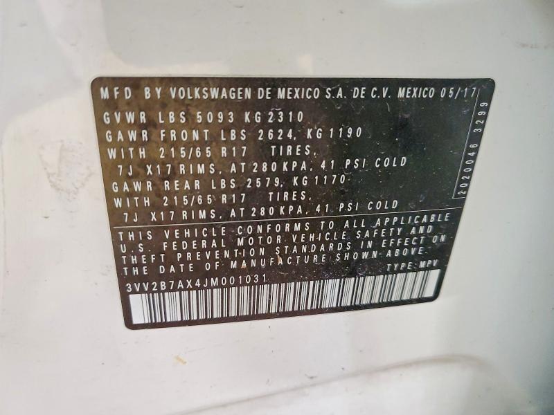 Продажа на аукционе авто 2018 Volkswagen Tiguan, vin: 3VV2B7AX4JM001031, номер лота: 73517785