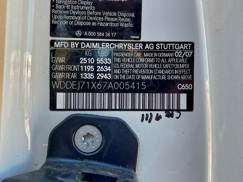Aukcja sprzedaży 2007 Mercedes-benz Cl 550, vin: WDDEJ71X67A005415, numer aukcji: 73109475