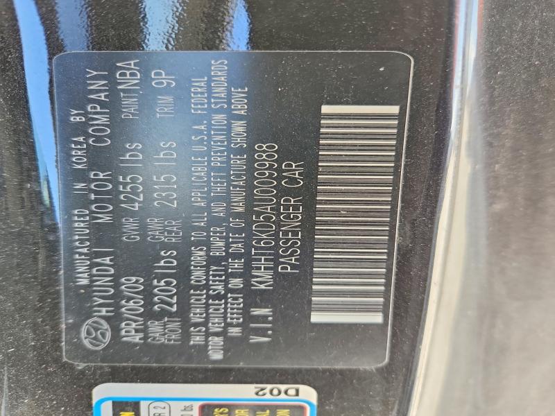 73539105 :رقم المزاد ، KMHHT6KD5AU009988 vin ، 2010 Hyundai Genesis Co مزاد بيع