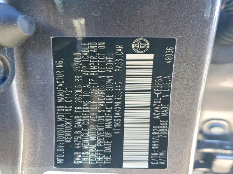 Продаж на аукціоні авто 2021 Toyota Camry, vin: 4T1K61AKXMU433445, номер лоту: 99073955