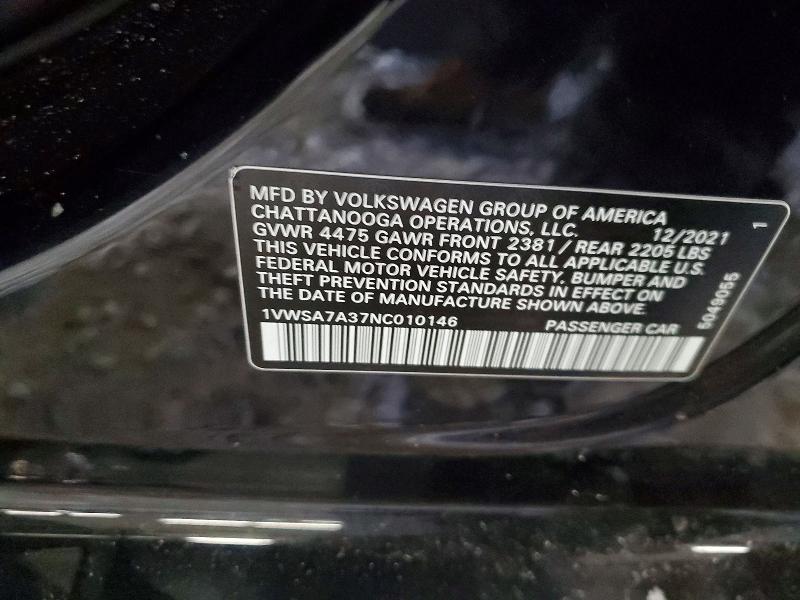 74257315 :رقم المزاد ، 1VWSA7A37NC010146 vin ، 2022 Volkswagen Passat مزاد بيع