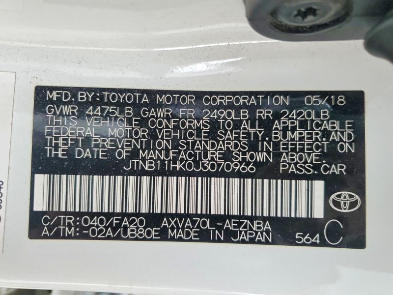 2018 Toyota Camry მანქანა იყიდება აუქციონზე, vin: JTNB11HK0J3070966, აუქციონის ნომერი: 98604165