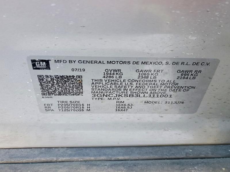 Продаж на аукціоні авто 2020 Chevrolet Trax, vin: 3GNCJKSB3LL111001, номер лоту: 75237125