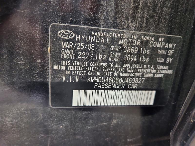 Aukcja sprzedaży 2008 Hyundai Elantra, vin: KMHDU46D68U469827, numer aukcji: 72992425