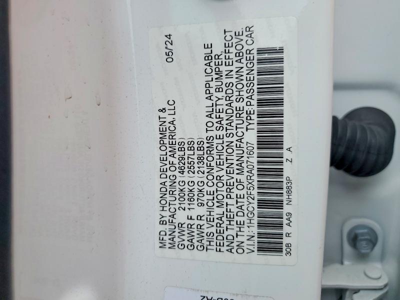 Продаж на аукціоні авто 2024 Honda Accord, vin: 1HGCY2F5XRA071607, номер лоту: 74297685