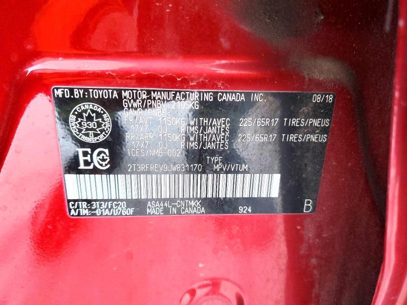 2018 Toyota Rav4 მანქანა იყიდება აუქციონზე, vin: 2T3RFREV9JW831170, აუქციონის ნომერი: 98756565
