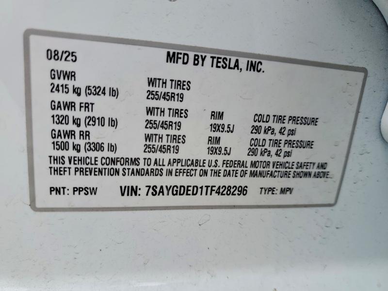 2026 Tesla Model Y მანქანა იყიდება აუქციონზე, vin: 7SAYGDED1TF428296, აუქციონის ნომერი: 99025515