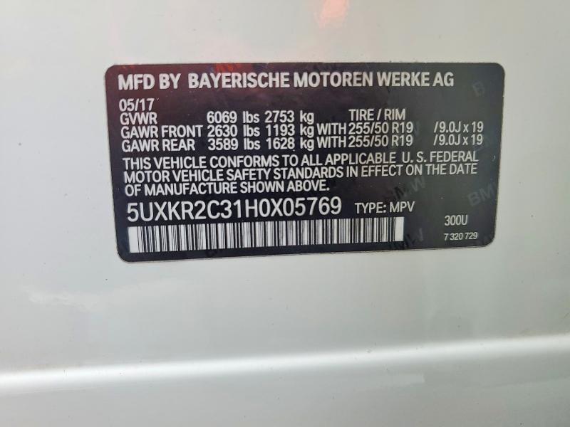 2017 Bmw X5 მანქანა იყიდება აუქციონზე, vin: 5UXKR2C31H0X05769, აუქციონის ნომერი: 99280295