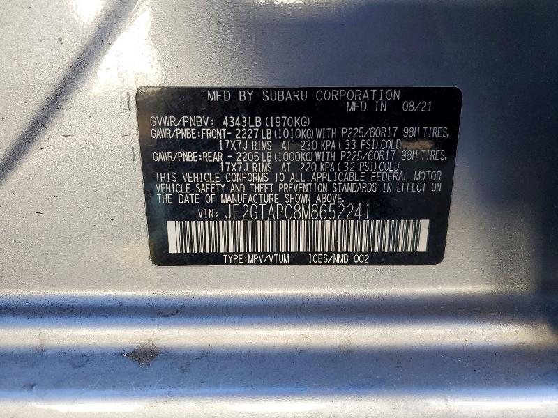 Aukcja sprzedaży 2021 Subaru Crosstrek, vin: JF2GTAPC8M8652241, numer aukcji: 99737065