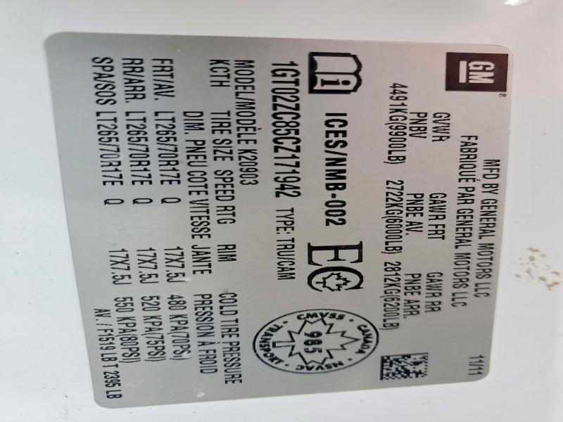 Aukcja sprzedaży 2012 Gmc Sierra, vin: 1GT02ZC85CZ171942, numer aukcji: 72823715