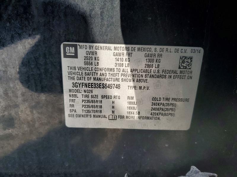 75022865 :رقم المزاد ، 3GYFNEE33ES649748 vin ، 2014 Cadillac Srx Luxury مزاد بيع