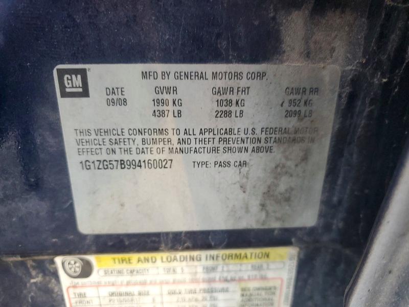 72459405 :رقم المزاد ، 1G1ZG57B994160027 vin ، 2009 Chevrolet Malibu مزاد بيع