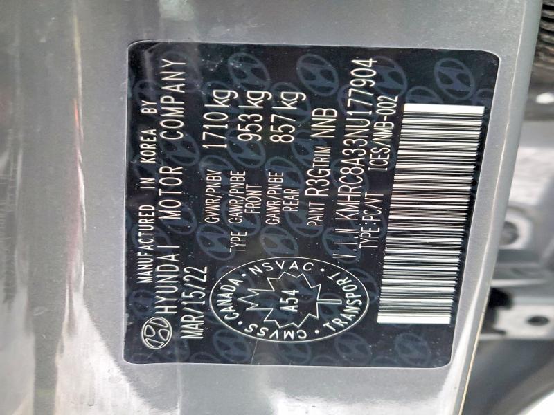 99638415 :رقم المزاد ، KMHRC8A33NU177904 vin ، 2022 Hyundai Venue مزاد بيع