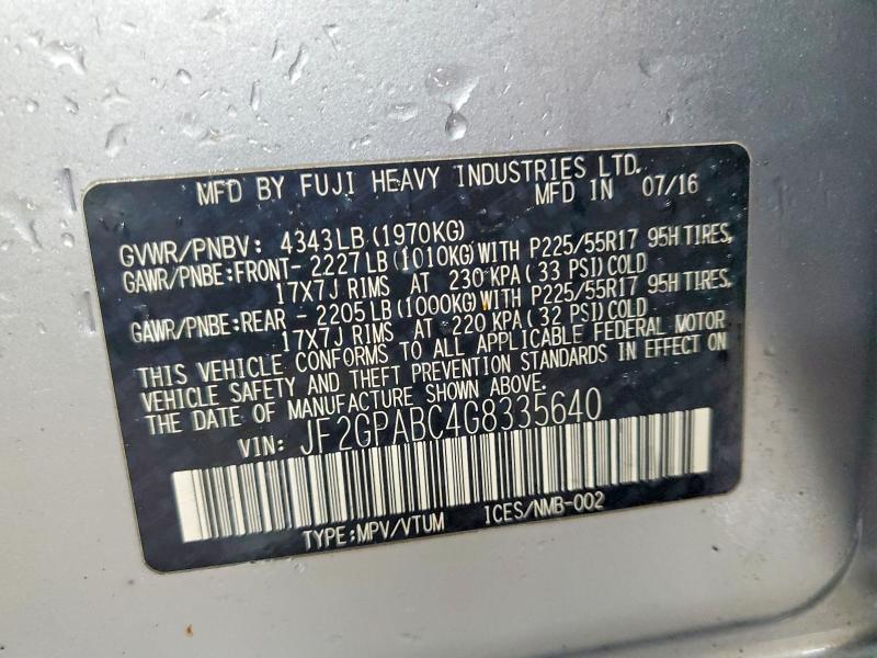 2016 Subaru Crosstrek მანქანა იყიდება აუქციონზე, vin: JF2GPABC4G8335640, აუქციონის ნომერი: 73293955