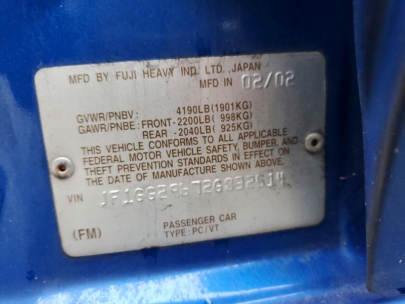 Aukcja sprzedaży 2002 Subaru Impreza, vin: JF1GG29672G832514, numer aukcji: 97237545