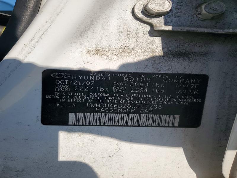 72467965 :رقم المزاد ، KMHDU46D28U347238 vin ، 2008 Hyundai Elantra مزاد بيع
