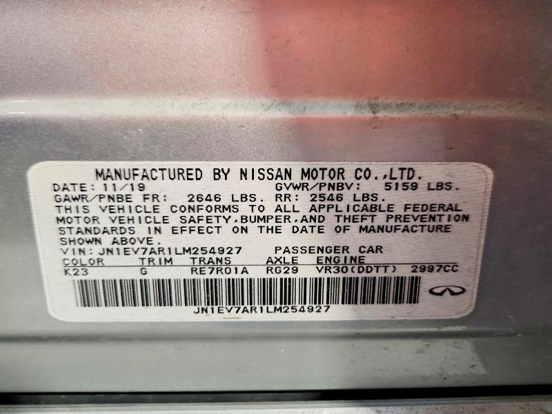 75311405 :رقم المزاد ، JN1EV7AR1LM254927 vin ، 2020 Infiniti Q50 مزاد بيع