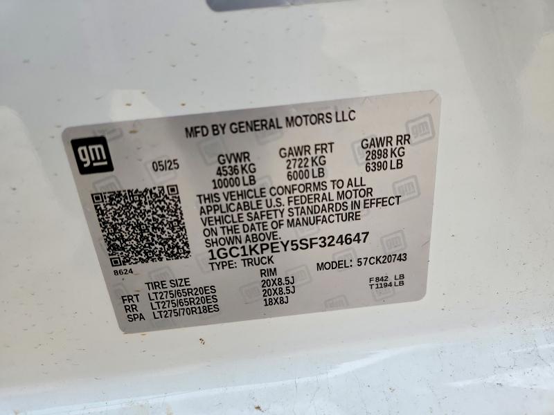 99143105 :رقم المزاد ، 1GC1KPEY5SF324647 vin ، 2025 Chevrolet Silverado مزاد بيع