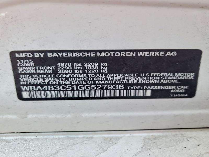 73214115 :رقم المزاد ، WBA4B3C51GG527936 vin ، 2016 Bmw 435 مزاد بيع